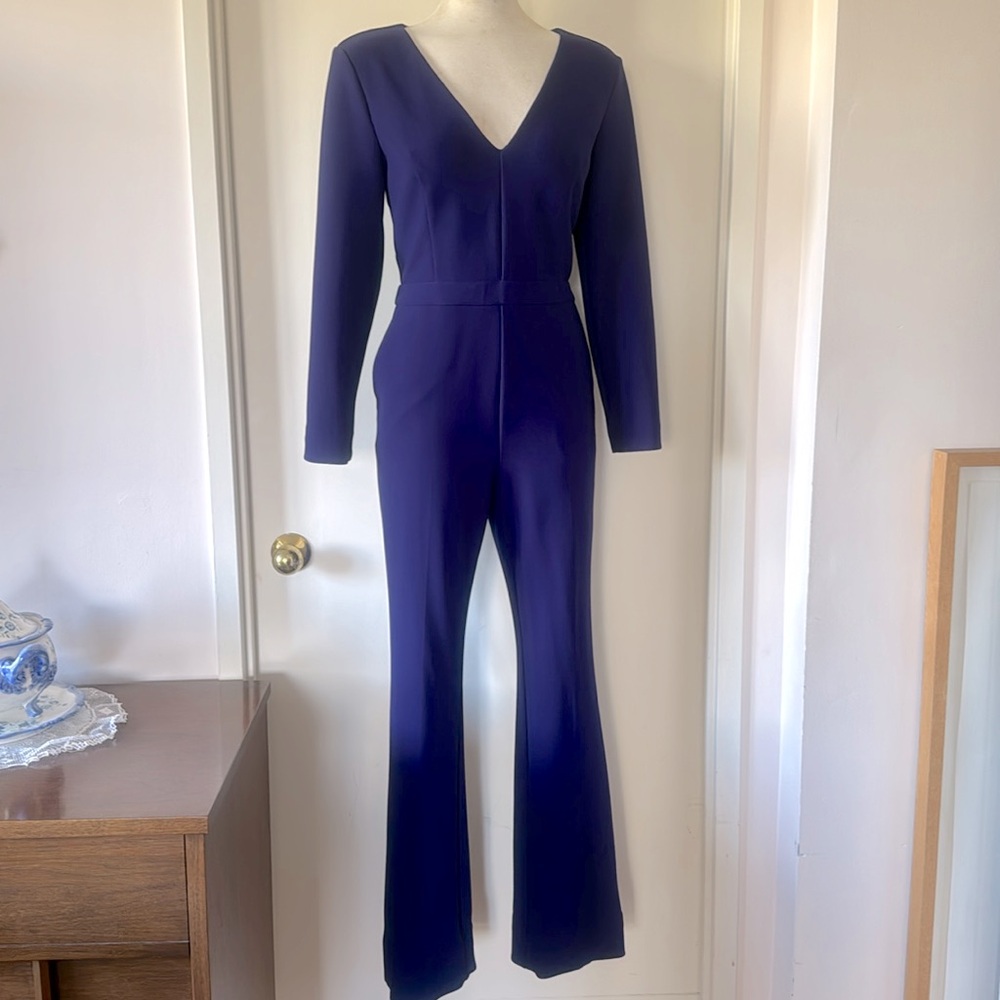 💕Marciano Purple Fitted Long Sleeve V NeckJumpsuit 42 EUC